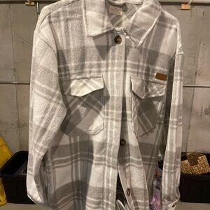 Simply Southern Gray and White Plaid Jacket